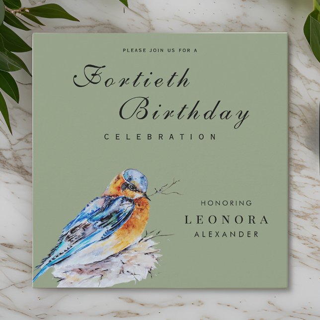 Invitación Elegante Watercolor Bluebird Milestone Cumpleaños (Subido por el creador)