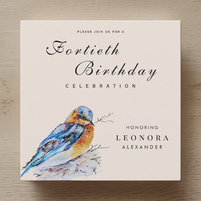 Invitación Elegante Watercolor Bluebird Milestone Cumpleaños (Subido por el creador)