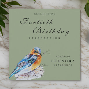 Invitación Elegante Watercolor Bluebird Milestone Cumpleaños