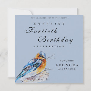 Invitación Elegante Watercolor Bluebird Surprise Cumpleaños