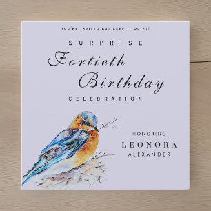 Invitación Elegante Watercolor Bluebird Surprise Cumpleaños