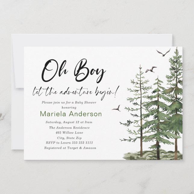 Invitación Elegante Watercolor Boy Adventure Begin Baby Show (Anverso)