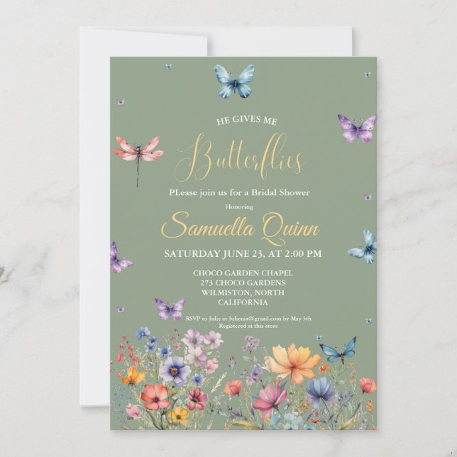 Invitación Elegante Watercolor Butterflies Bridal Shower (Anverso)
