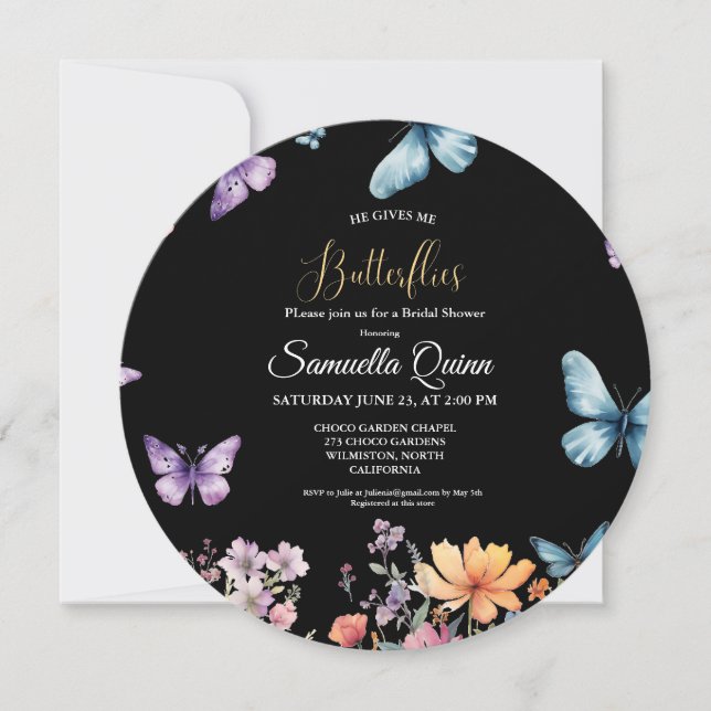 Invitación Elegante Watercolor Butterflies Bridal Shower (Anverso)