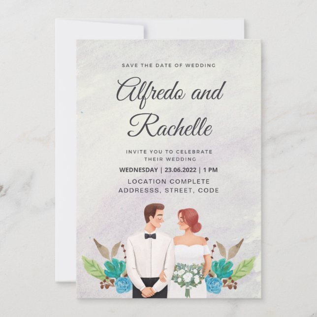 Invitación Elegante Watercolor Custom Wedding (Anverso)