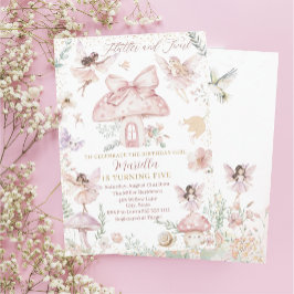 Invitación Elegante Watercolor Fairy cumple cinco años