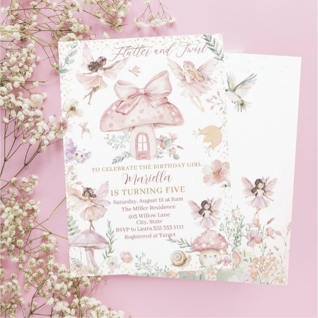 Invitación Elegante Watercolor Fairy cumple cinco años (Subido por el creador)