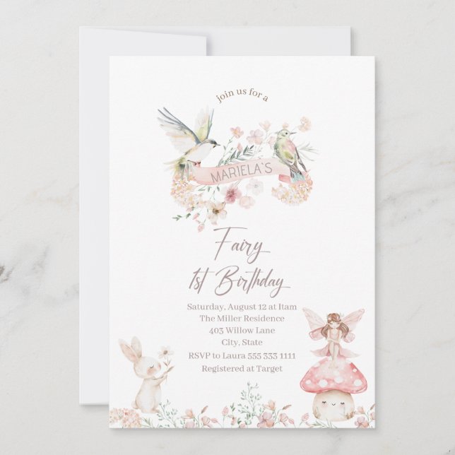 Invitación Elegante Watercolor Fairy First Birday Baby Show (Anverso)