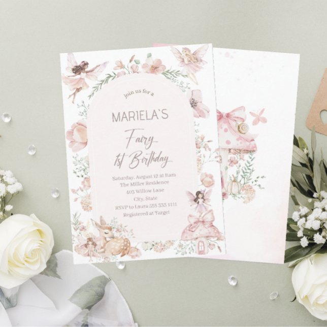 Invitación Elegante Watercolor Fairy First Birday Baby Show (Subido por el creador)