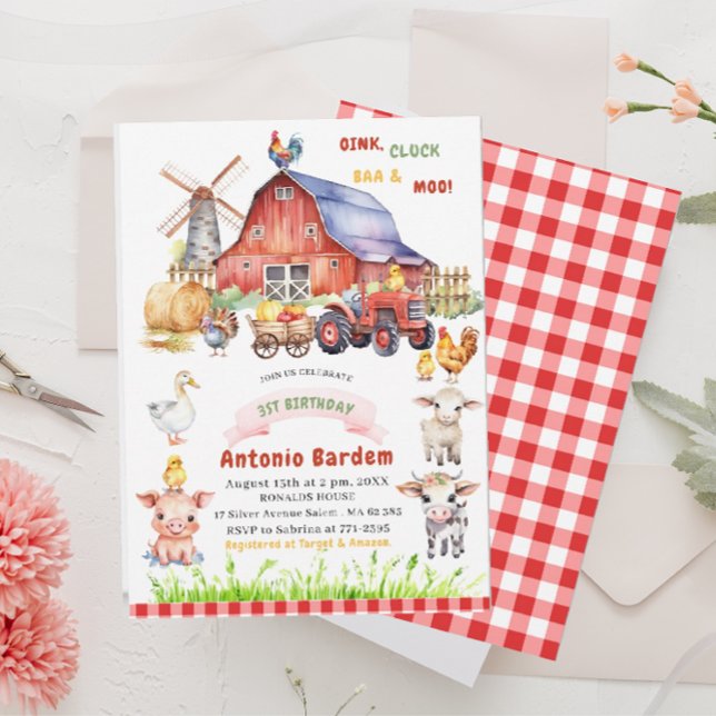 Invitación Elegante Watercolor Farm Baby 3 años (Subido por el creador)