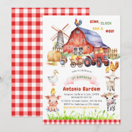 Invitación Elegante Watercolor Farm Baby Primer cumpleaños