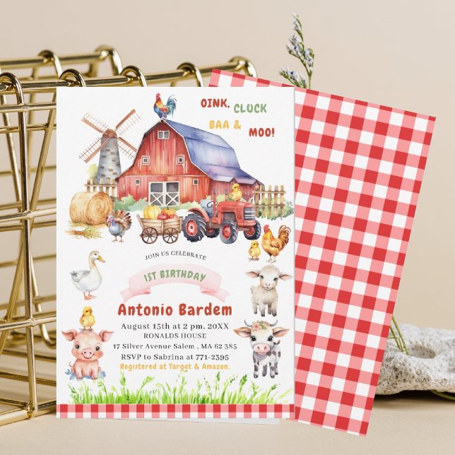 Invitación Elegante Watercolor Farm Baby Primer cumpleaños (Subido por el creador)