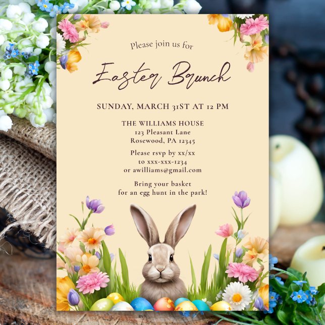 Invitación Elegante Watercolor Floral Bunny Easter (Subido por el creador)