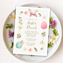 Invitación Elegante Watercolor Floral Bunny Egg Easter Brunch