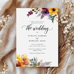 Invitación Elegante Watercolor Floral Fall Wedding