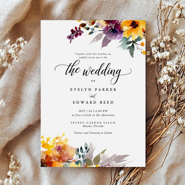 Invitación Elegante Watercolor Floral Fall Wedding (Subido por el creador)