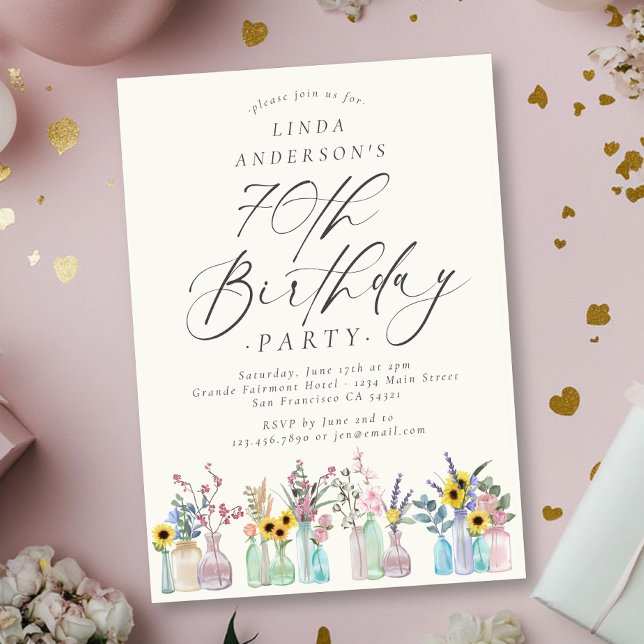 Invitación Elegante Watercolor Florals Fiesta de Cumpleaños 7 (Subido por el creador)