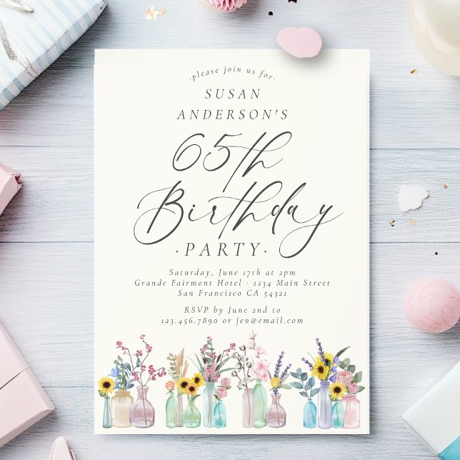 Invitación Elegante Watercolor Florals Fiesta de cumpleaños n (Subido por el creador)