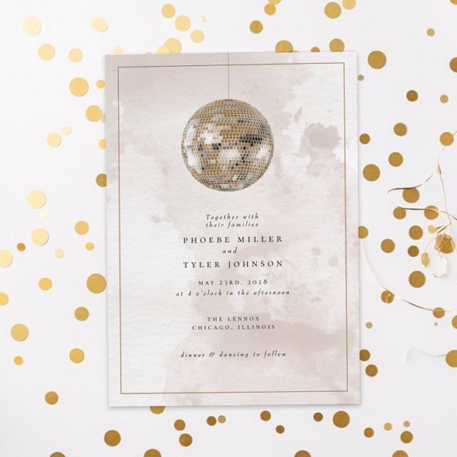 Invitación Elegante Watercolor Gold Disco Ball Boda (Subido por el creador)