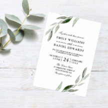 Elegante Watercolor Green Leaf Wedding Invite