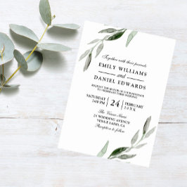 Invitación Elegante Watercolor Green Leaf Wedding Invite