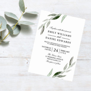 Invitación Elegante Watercolor Green Leaf Wedding Invite