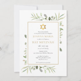 Invitación Elegante Watercolor Greenery Bat Mitzvah