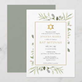 Invitación Elegante Watercolor Greenery Bat Mitzvah