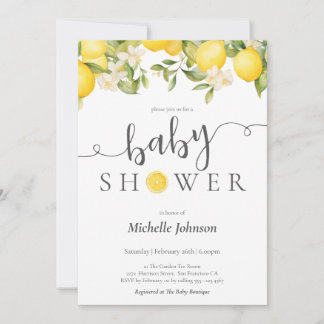 Invitación Elegante Watercolor Lemon Baby Shower