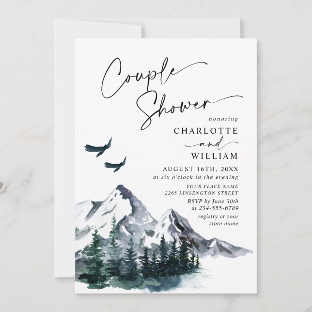 Invitación Elegante Watercolor Mountains Couple Shower Invita (Anverso)
