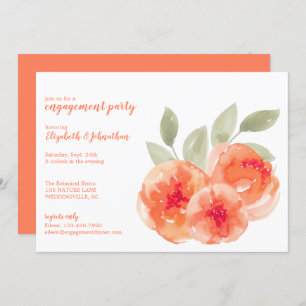 Invitación Elegante Watercolor Peach Peonies Engagement Party