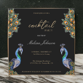 Invitación Elegante Watercolor Peacock Cocktail Fiesta