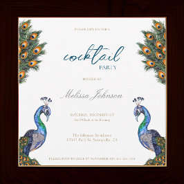 Invitación Elegante Watercolor Peacock Cocktail Fiesta