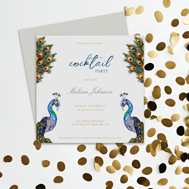 Invitación Elegante Watercolor Peacock Cocktail Fiesta (Subido por el creador)