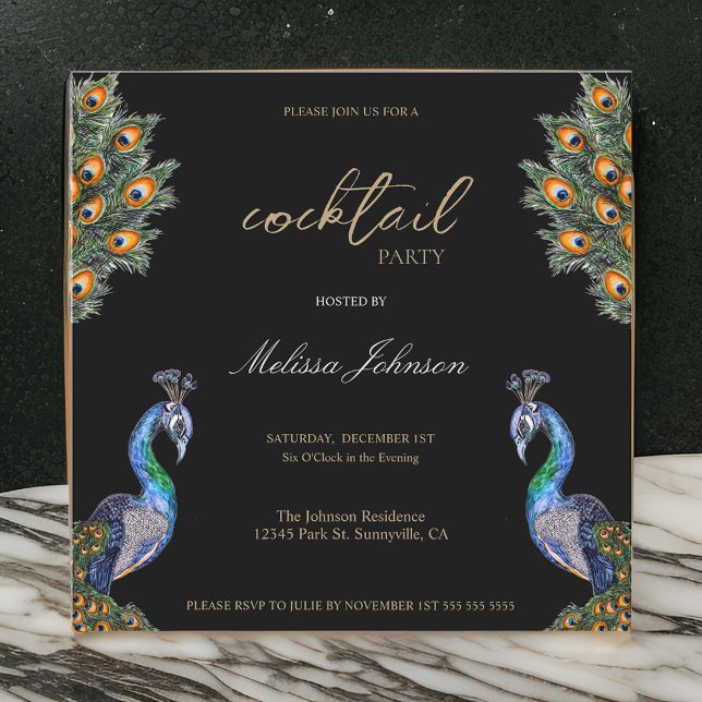 Invitación Elegante Watercolor Peacock Cocktail Fiesta (Subido por el creador)