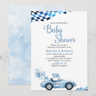 Invitación Elegante Watercolor Race Car Baby Shower