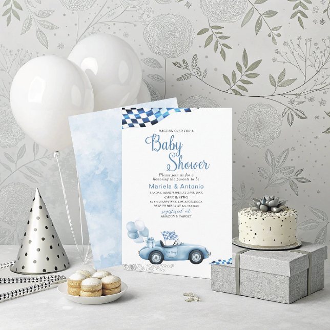 Invitación Elegante Watercolor Race Car Baby Shower (Subido por el creador)