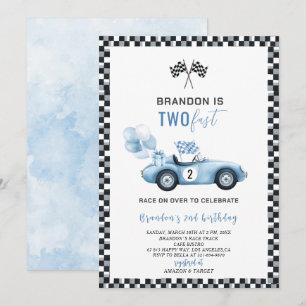 Invitación Elegante Watercolor Race Car Fiesta de segundo cum