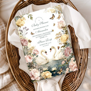 Invitación Elegante Watercolor Swans Baby Shower