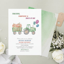 Invitación Elegante Watercolor Tractores Pumpkins Baby Shower