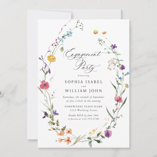 Invitación Elegante Watercolor Wild Flowers PAREMENT (Anverso)