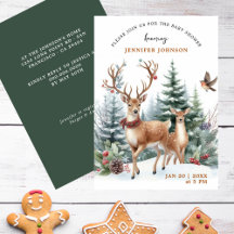 Elegante Watercolor Winter Woodland Baby Shower
