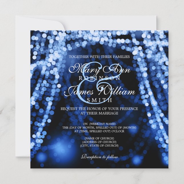 Invitación Elegante Wedding Blue String Lights (Anverso)