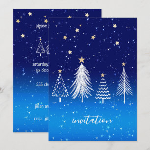 Invitación Elegante White Christmas Tree Gold Stars Cena