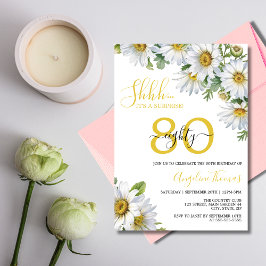 Invitación Elegante White Daisy Floral Surprise Cumpleaños