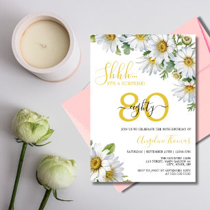 Invitación Elegante White Daisy Floral Surprise Cumpleaños