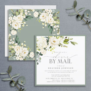 Invitación Elegante White Floral Watercolor Bridal Shower Mai