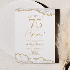 Invitación Elegante White Gold Agate 75th Birthday Party