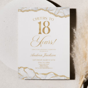 Invitación Elegante White Gold Agate Fiesta de cumpleaños 18
