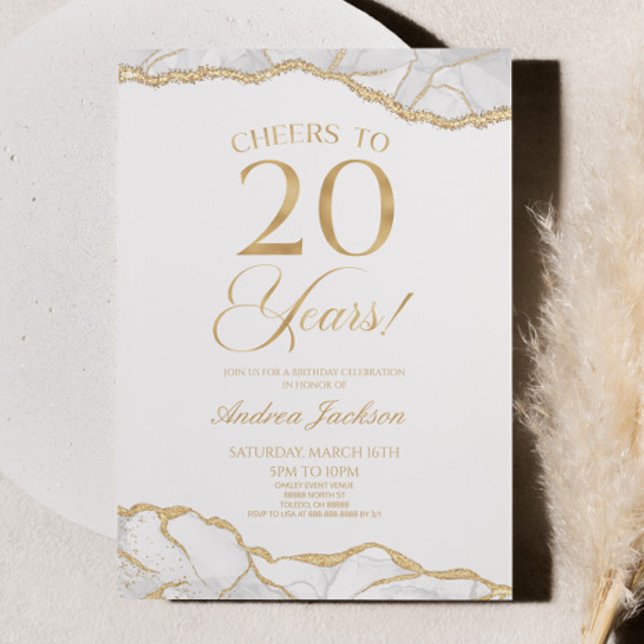 Invitación Elegante White Gold Agate Fiesta de cumpleaños núm (Subido por el creador)